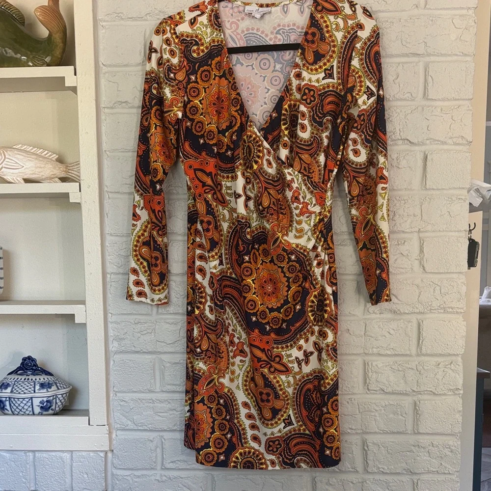 Jude Connally Bold Paisley Print Wrap Style Dress Size Medium